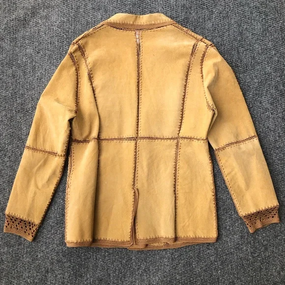 IDI by Mathew vintage leather suede patchwork crochet jacket size large - Picture 8 of 12